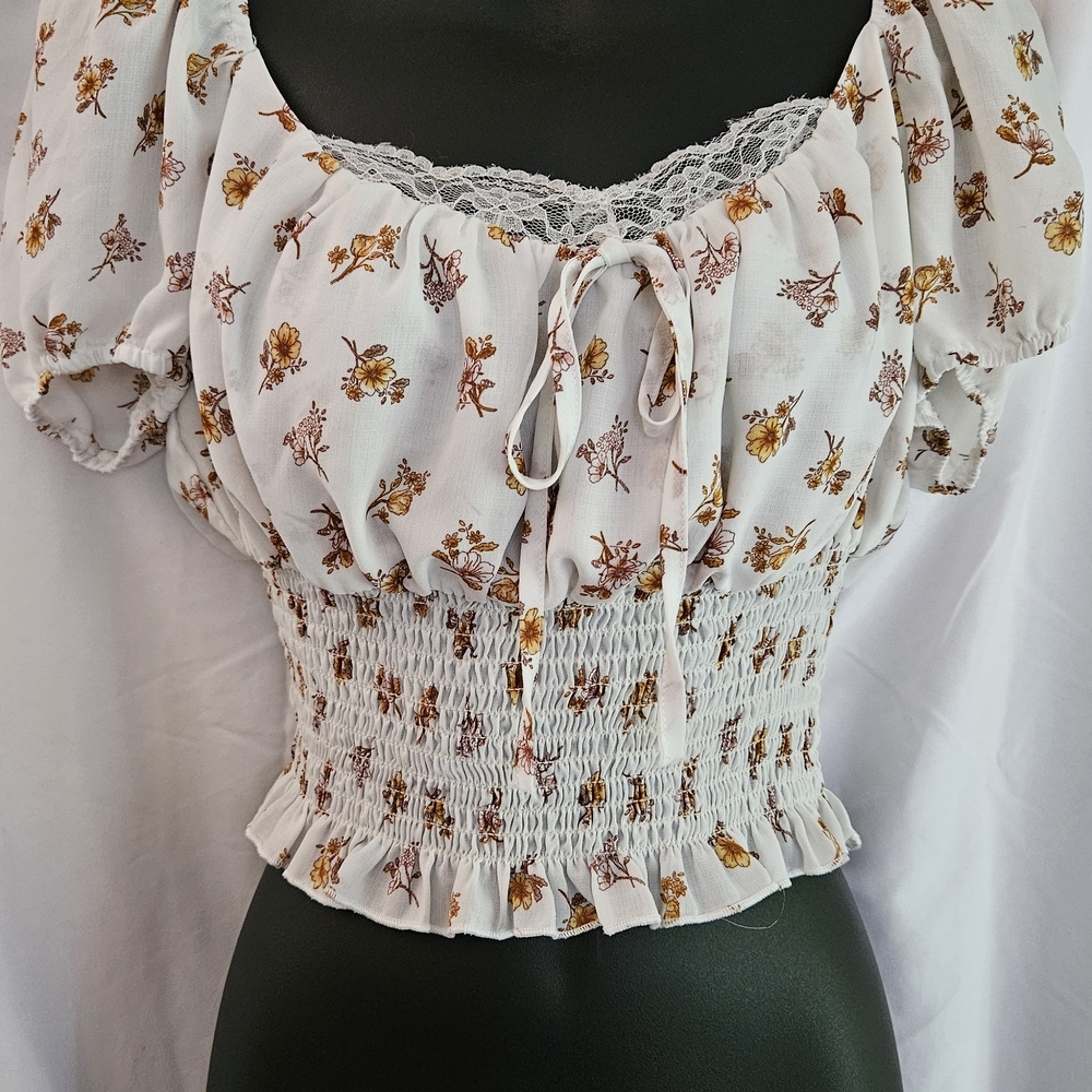 & Other Stories Floral Smocked Blouse in White and Yellow